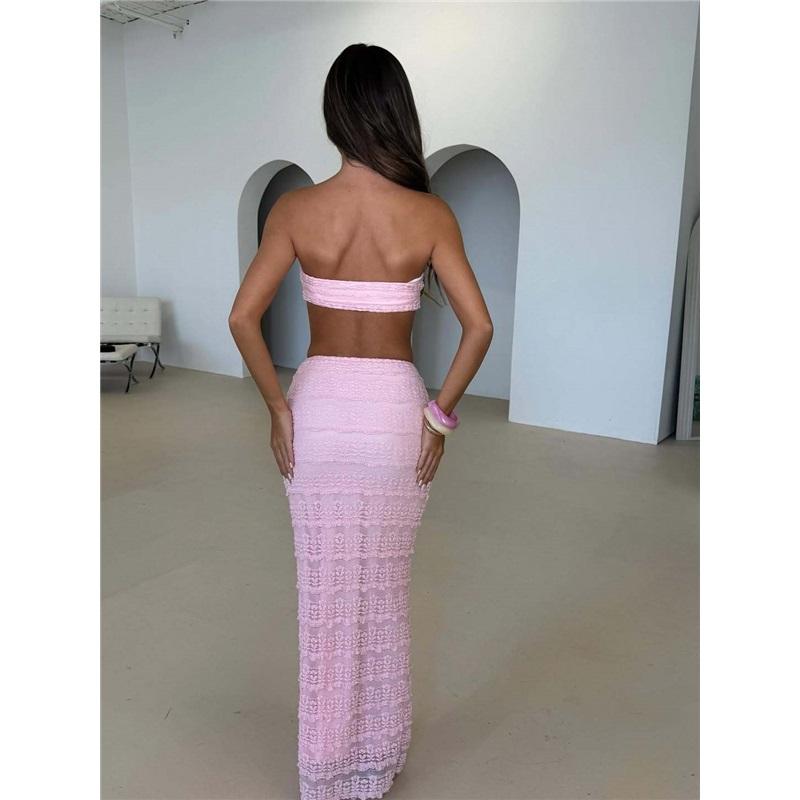 Lace Jacquard Vacation Seaside Casual Sexy Cool Solid Color Swimsuit Sleeveless Two-piece Suit