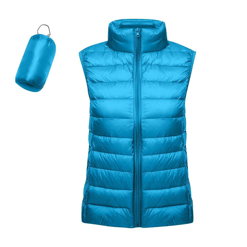 Women's Lightweight Down Jacket, Solid Color, Stand Up Collar, Down Vest With Pockets