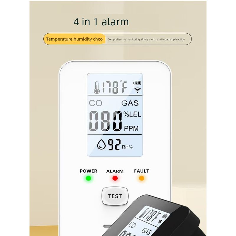2026 New Model 5-in-1 Plug-In Gas Smoke Co Carbon Monoxide Alarm with Temperature and Humidity Detection for Home Use