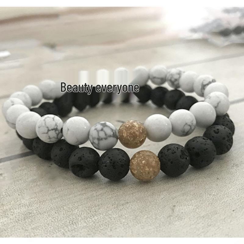 Couple's Frosted Pine Heart Magnet Bead Bracelet Set for Women - Trendy Niche Design