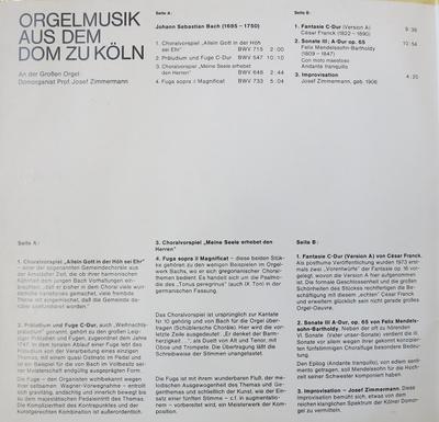 LP Record JOSEF ZIMMERMANN Orgelmusik Aus Dem Dom Zu Koln J LAD91504 LAUDATE 1977 Germany Classical Used
