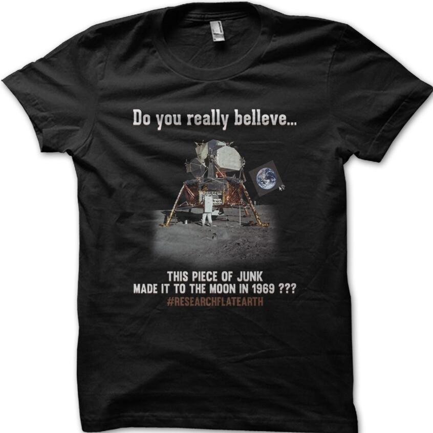FLAT EARTH FE Theory Moon Landing Conspiracy printed  t-shirt 9080 3XL