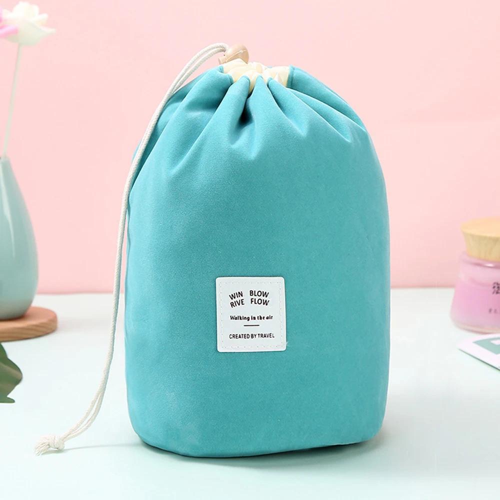 Waterproof Round Cosmetic Bag Travel Nylon Makeup Bag Drawstring Elegant Organizer Wash Bags Female Toiletry Kit Storage Case