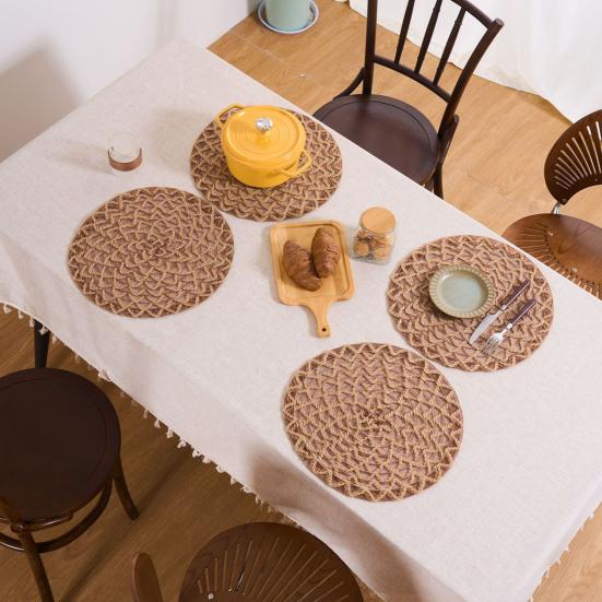 Round Boho Placemat Handwoven Heat Insulation Placemat Rustic Table Protector Mat for Home Farmhouse Weddings Baby Showers