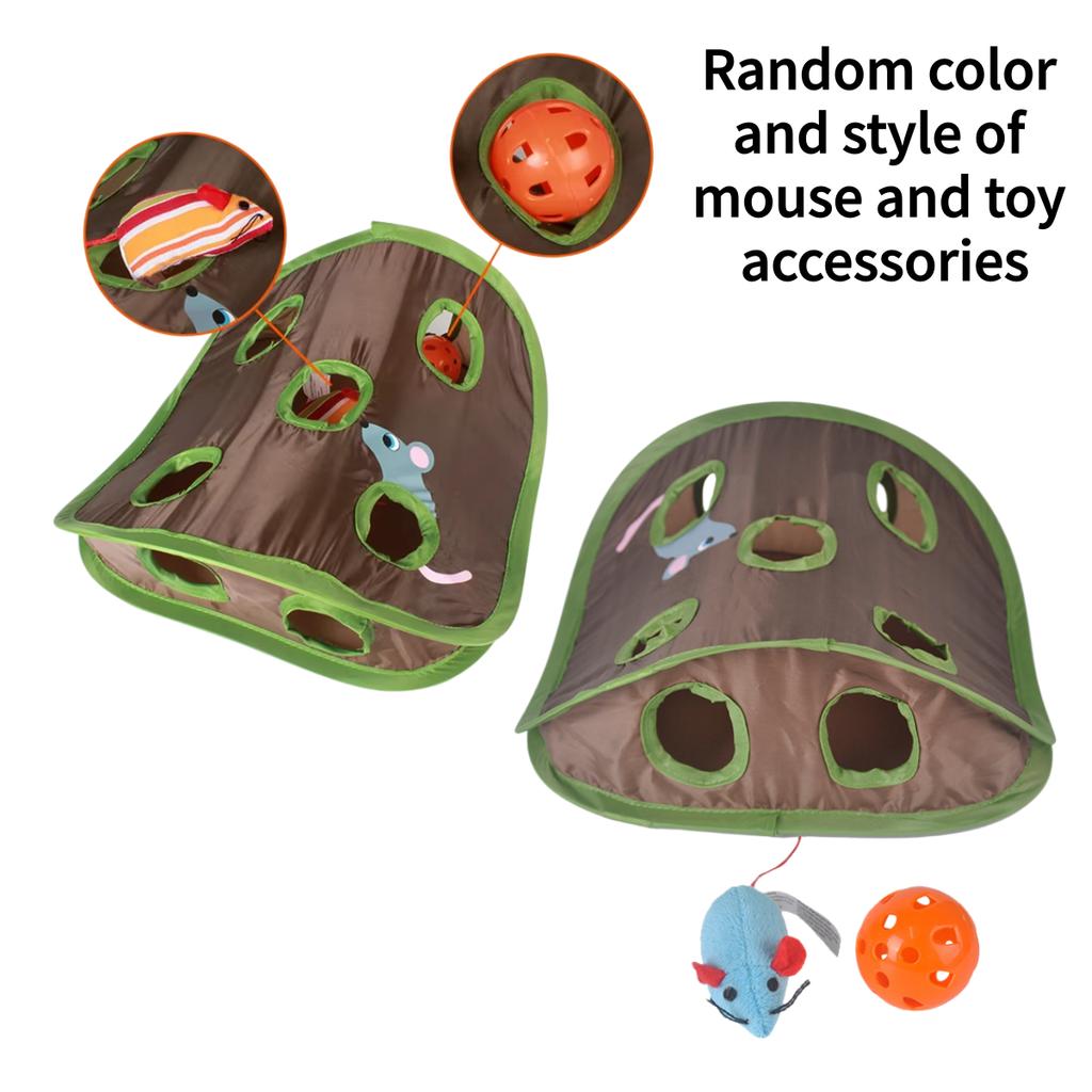 Cat Mice Game Intelligence Toy Bell Tent With 9 Hole Cats Playing Tunnel Foldable Mouse Hunt Toys Keeps Kitten Random style