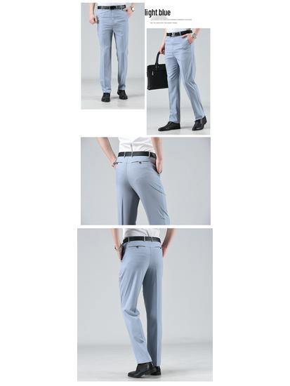 Men's Summer Lightweight High-Waisted Business Trousers for Middle-Aged & Elderly – Loose, Casual, Non-Iron, Formal Pants
