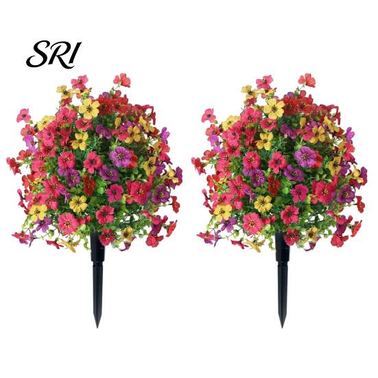 Realistic Fake Flower Stake Artificial Violet Topiary Trees with Spike UV Resistant Faux Shrubs No Watering Shrub Bushes Spring Summer Plants
