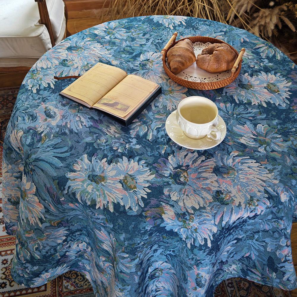 Monet Garden Vintage Oil Painting Jacquard Cotton Linen Tablecloth High-End Tv Cabinet Cover Towel Home Table Mat
