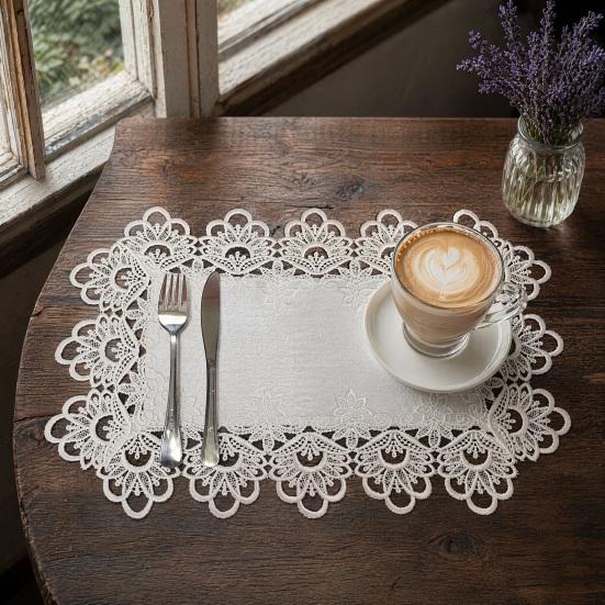 White Lace Placemat, Foldable Soft Anti-Wrinkle Table Mat, Heat Resistant Non-Yellowing Durable Dining Table Protector for Home Decor