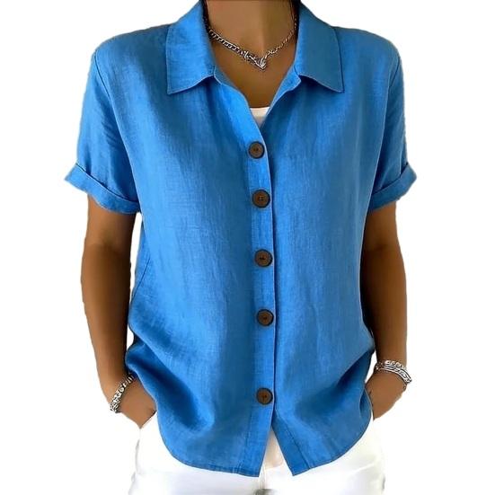 

Женские Топы Лацкан Короткий Рукав Планка на Пуговицах Рубашки Топы Однотонный Свободная Посадка Повседневный Стиль Рубашка Для Дома Свиданий Универсальная Одежда S синий