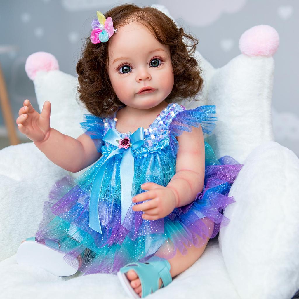 55CM Reborn Toddler Girl Doll SueSue Full Body Silicone Waterproof Bathy Toy Hand-Detailed Paint with 3D Look Visible Veins