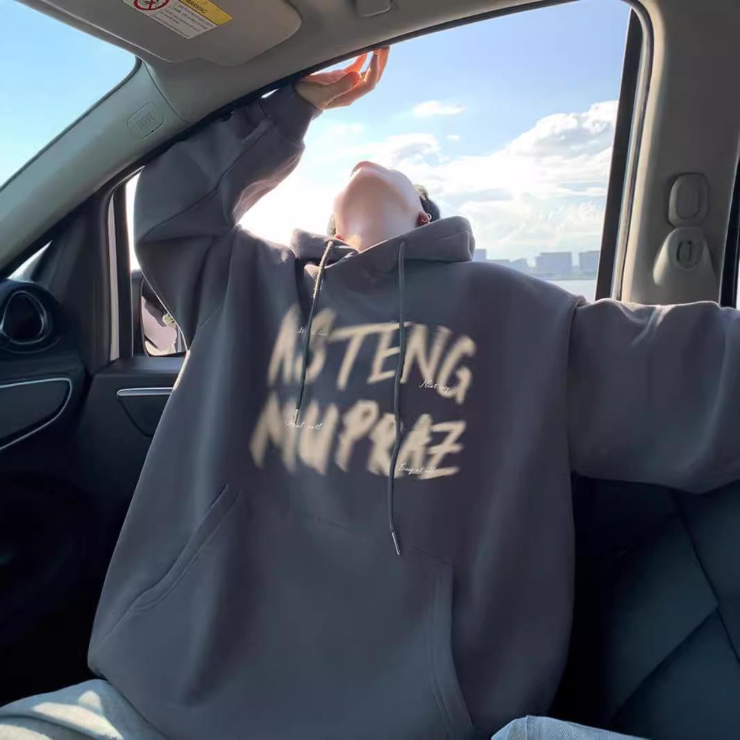 

Campus Style Hooded Sweatshirt for Men in Autumn and Winter New Style Youth Simple Letter Print Pullover Top XXL