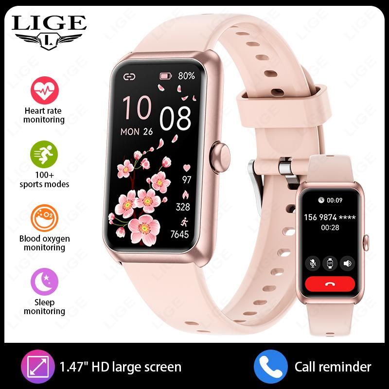 

Women Smart Band Men Watch 1.47 Inch Full Touch Heart Rate Sport Fitness Smartwatch New Call Reminder Ladies Bracelet розовый