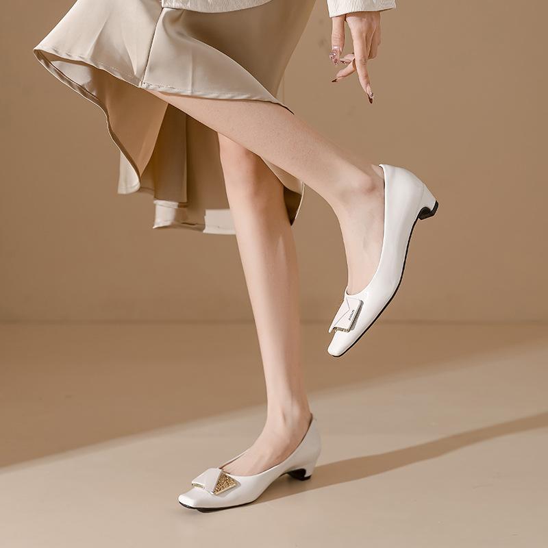 Yuanlitong 2025 High Heels Are Not Tired of Feet, Single Shoes for Women, High-end Fashion, Square Head Is Not Stuffy Feet, Genuine Leather Women