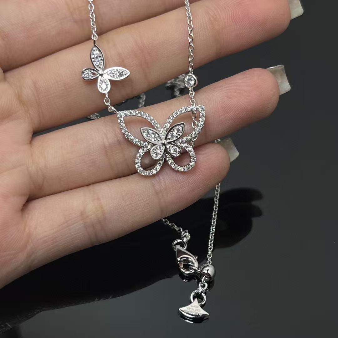 

Ожерелье Graff Phantom с двойной бабочкой и розовым бриллиантом для женщин Platinum White Diamond Butterfly Necklace