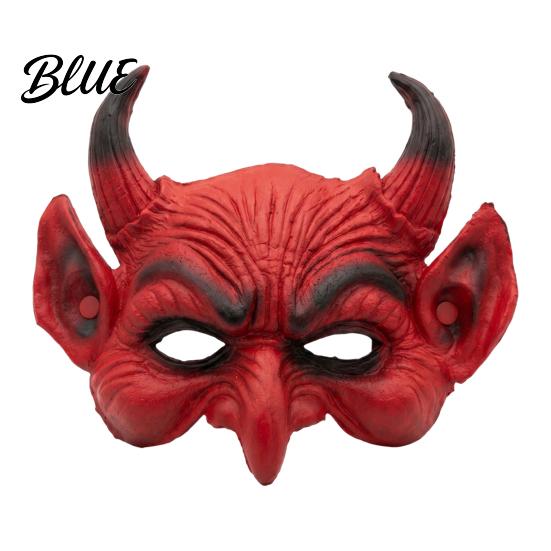 Vintage Style Devil Cosplay Prop Scary Halloween Demon Foam Masque for Adults Red Half Detailed Face Masquerade Accessories with Horn Costume