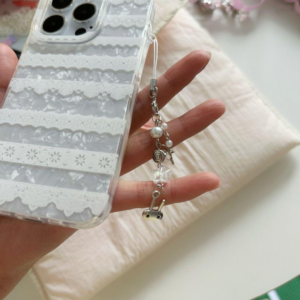 Hanging Rope Y2k Cell Phone Chain Sweet Girl Beaded Keychain Cyber Bunny Phone Charm  Bag Charm