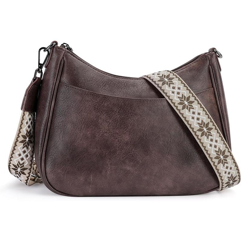 New women's retro PU shoulder bag solid color crescent bag webbing adjustable length messenger bag versatile shoulder bag