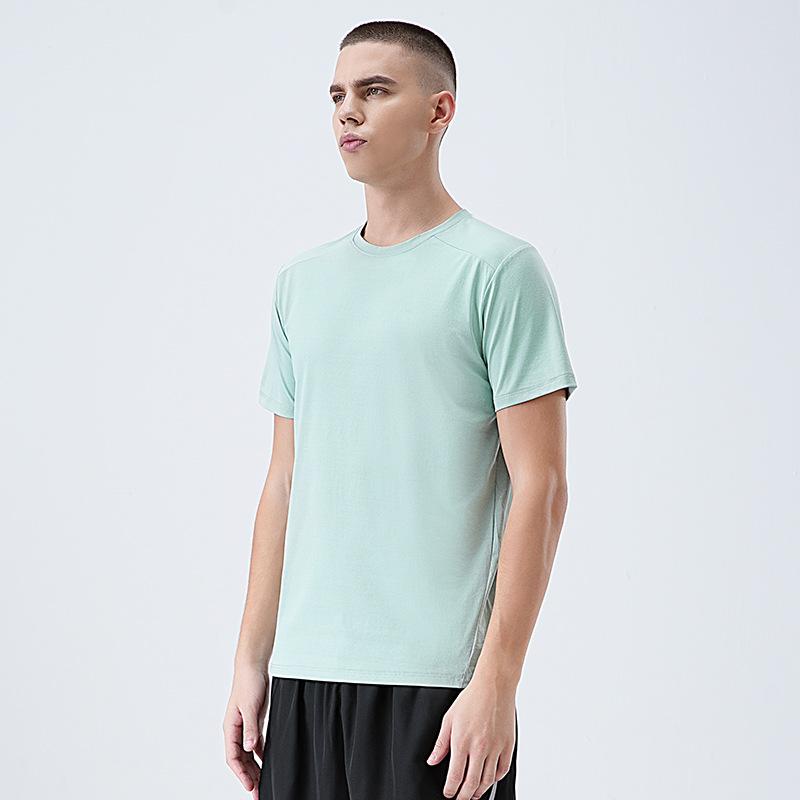 Męska koszulka z krótkim rękawem i okrągłym dekoltem Letnia do wędrówek i biegania na świeżym powietrzu Top odprowadzający wilgoć, szybkoschnący, w jednolitym kolorze