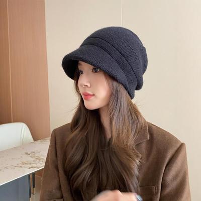 Dames Koreaanse Stijl Grote Omtrek Wollen Duckbill Gebreide Hoed - Herfst/Winter Warmte, Japans Geïnspireerd Design