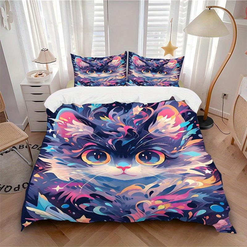 

3pcs set Cat 1 Quilt Cover + 2 Pillowcases, All Seasons Bedroom Setting, Perfect for Home and Dorm Decor a185 135x200cm