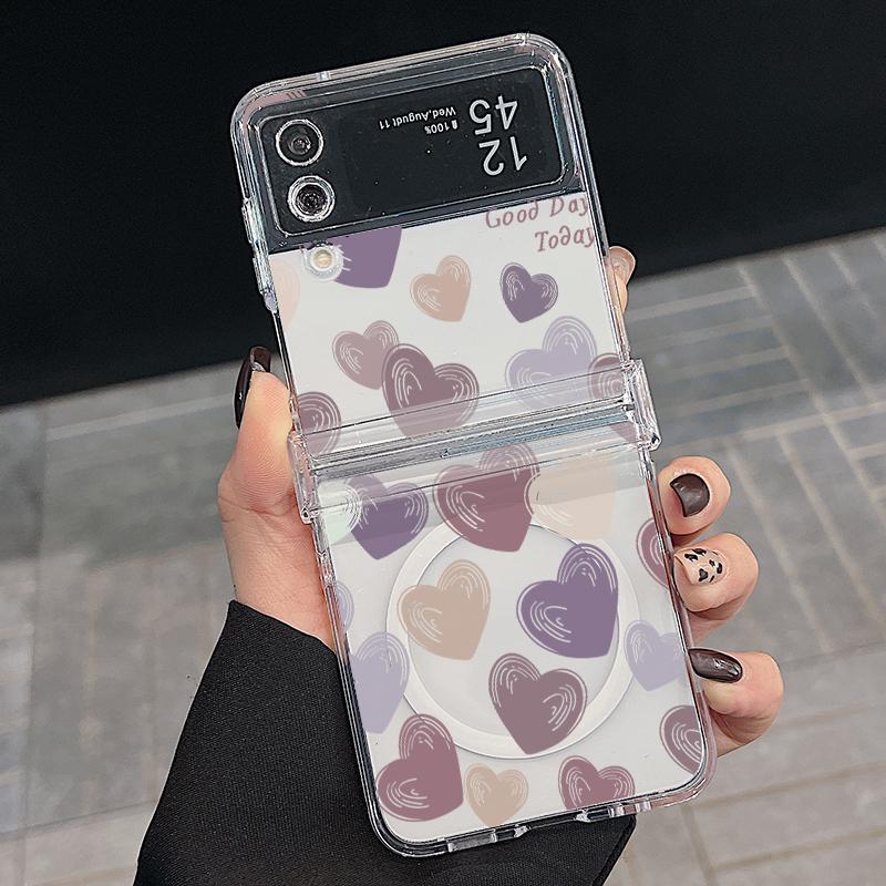 3PCS Foldable Shockproof Case for Samsung Z Flip6 Flip5 Flip4 for Magsafe Magnetic Colorful Love Hearts Pattern Clear Hard Pc Slim Case Cover