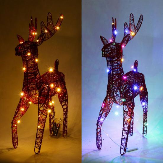 Lighted Reindeer Figurine 3D Metal Standing Deer Statue with LED Light for Outdoor Christmas Lawn Yard Decor
