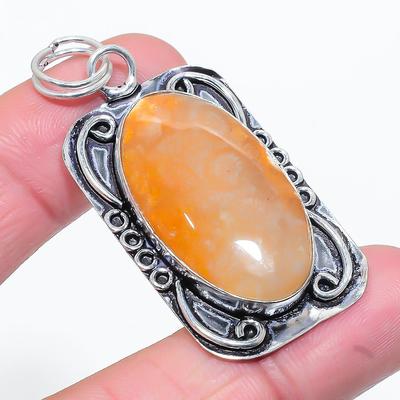 Pendentif en argent sterling 925 fait main avec pierre précieuse de corail fossile naturel 2,17" c1C21