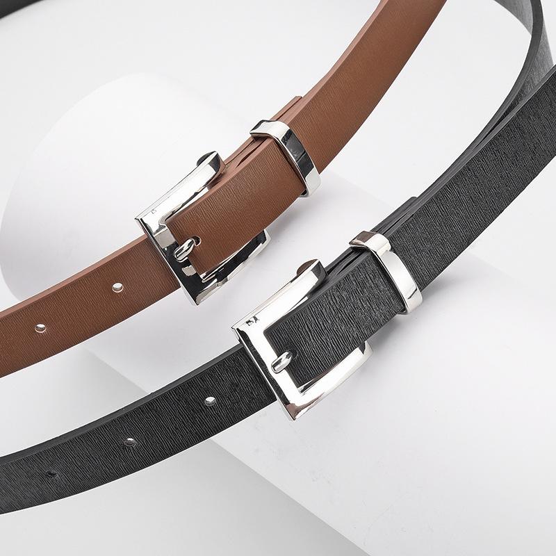 Women'S Simple Belt Premium Silver Buckle Dress Jeans Decorative Solid Color Belt Women
