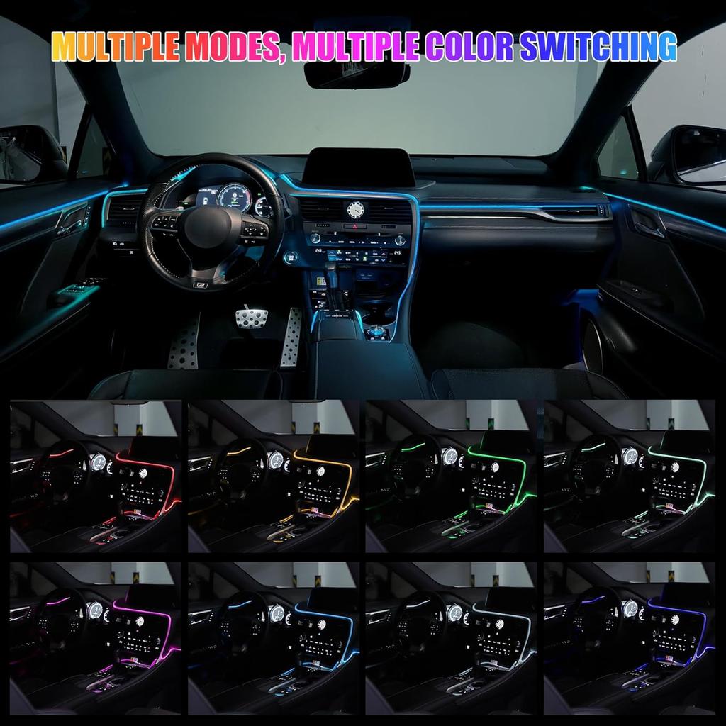 APP Car Interior LED Decorative Light EL Cold Neon Light Strip Car USB Decorative Dashboard Console Auto Interior Accessories