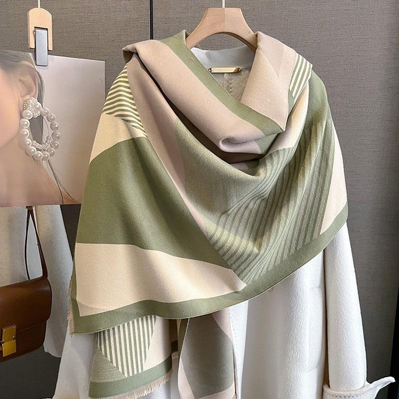 Autumn and winter new geometric striped jacquard scarf women's thickened warm commuting versatile scarf shawl