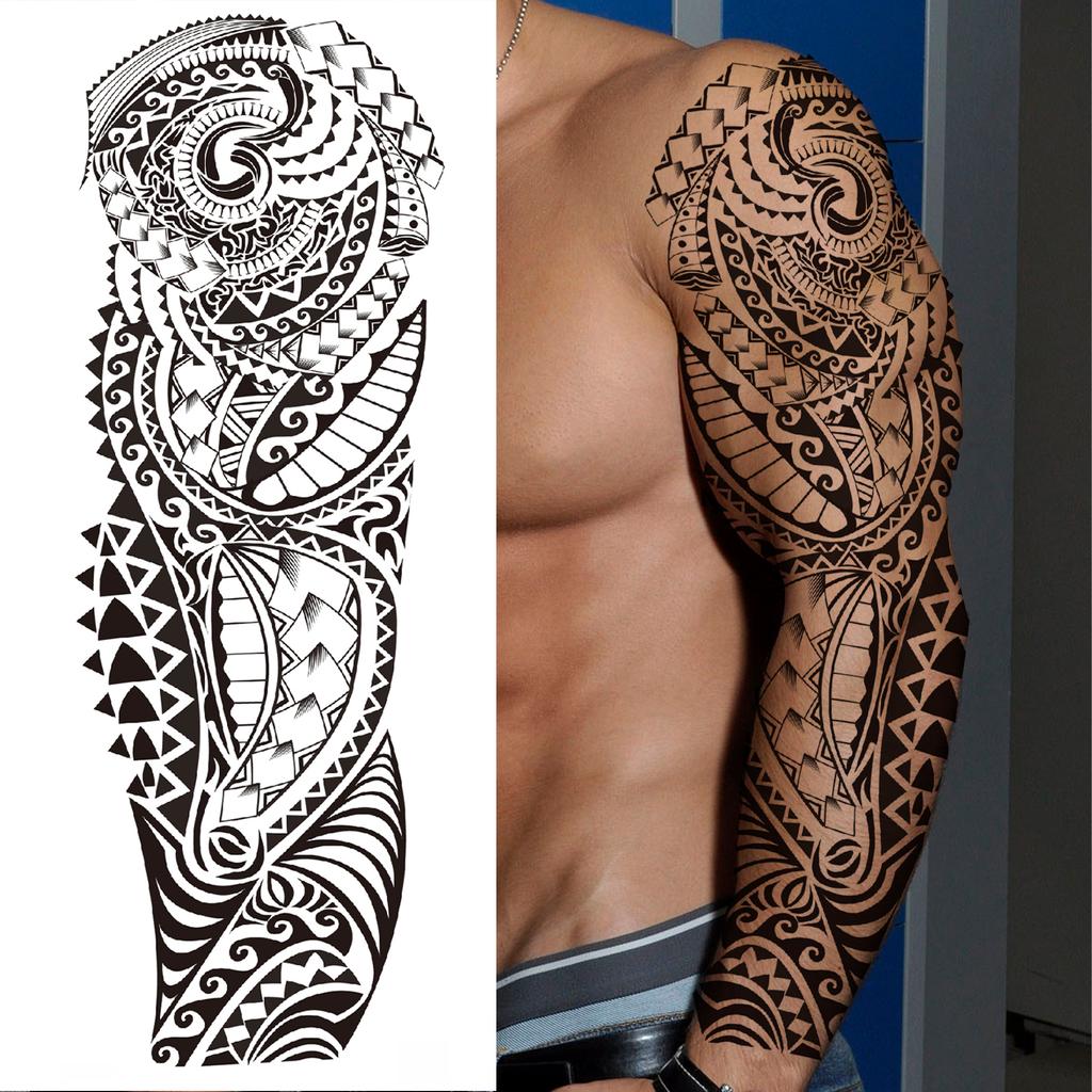 1 Blatt Stammestotem Vollarm Temporäre Tattoos Für Frauen Männer Fake Ärmel Maori Tattoo Aufkleber Körperkunst Zeichnung Oberschenkel Bein Groß