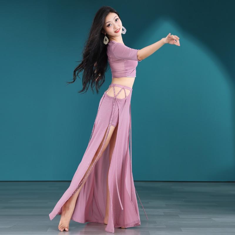 Belly Dance Practice Outfit Sexy Hot Stamping Set Water Gauze Eastern Dance Performance Outfit Group Outfit