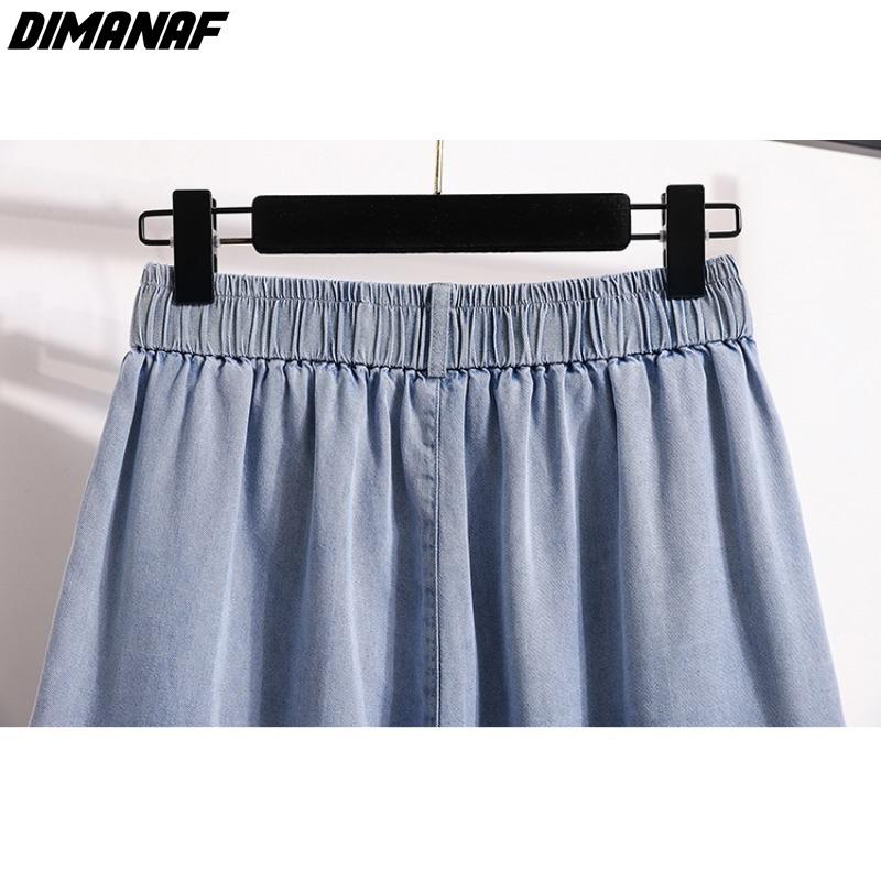 DIMANAF Plus Size 2025 Women Pants Summer Short Jeans Denim Fashion Oversize Elastic Waist Loose Pants Basic