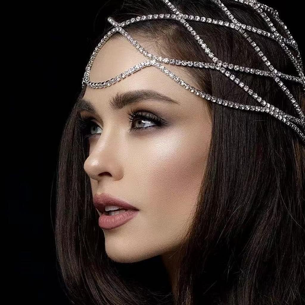 Hollow for Rhinestone Mesh Headpiece Wedding for Head Chain Jewelry Women Luxury Crystal Headband for Head Cap Hair Acce,Silver