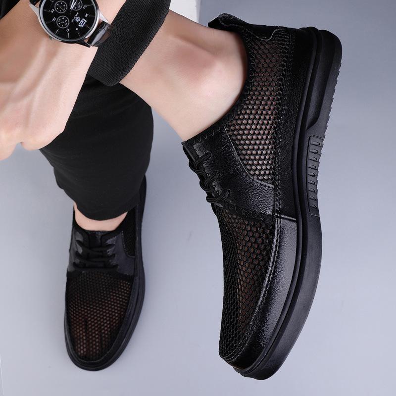 Men's Low-Top Mesh Lace-Up Casual Driving Shoes - Breathable, Large Size, Flat Sole for Spring/Summer
