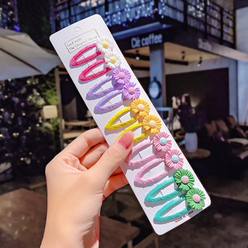 10 pçs/conjunto Meninas Bonito Desenho Animado Unicórnio Arco-Íris Flor Presilhas de Cabelo Crianças Doce Decoração de Cabelo Franja Grampos de Cabelo Acessórios de Cabelo