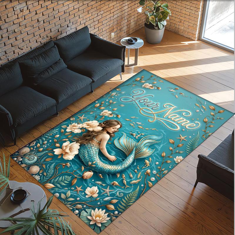 Fantasy Magic Theme Crystal Velvet Rug Personalized Custom Name Text Soft Floor Mat Home Decor