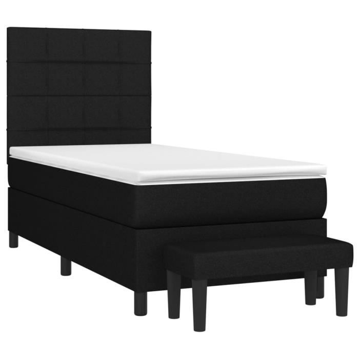 3136575 vidaXL Lit à sommier tapissier avec matelas Noir 100x200 cm Tissu