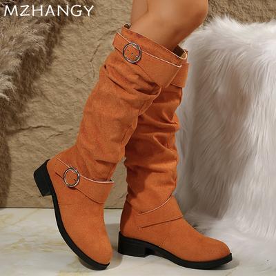 Fashion Women Suede High Boots Flats Knee High Shoes Woman 2025 Trend Fashion Winter Dress Buckle Goth Walking Snow Boots Mujer Botas