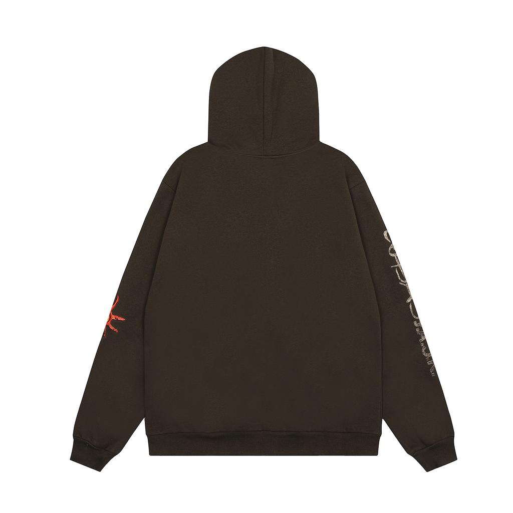 Cross-border American trendy brand Travis Scott Sun embroidery fleece hooded sweater men's and women's high street cardigan jacket