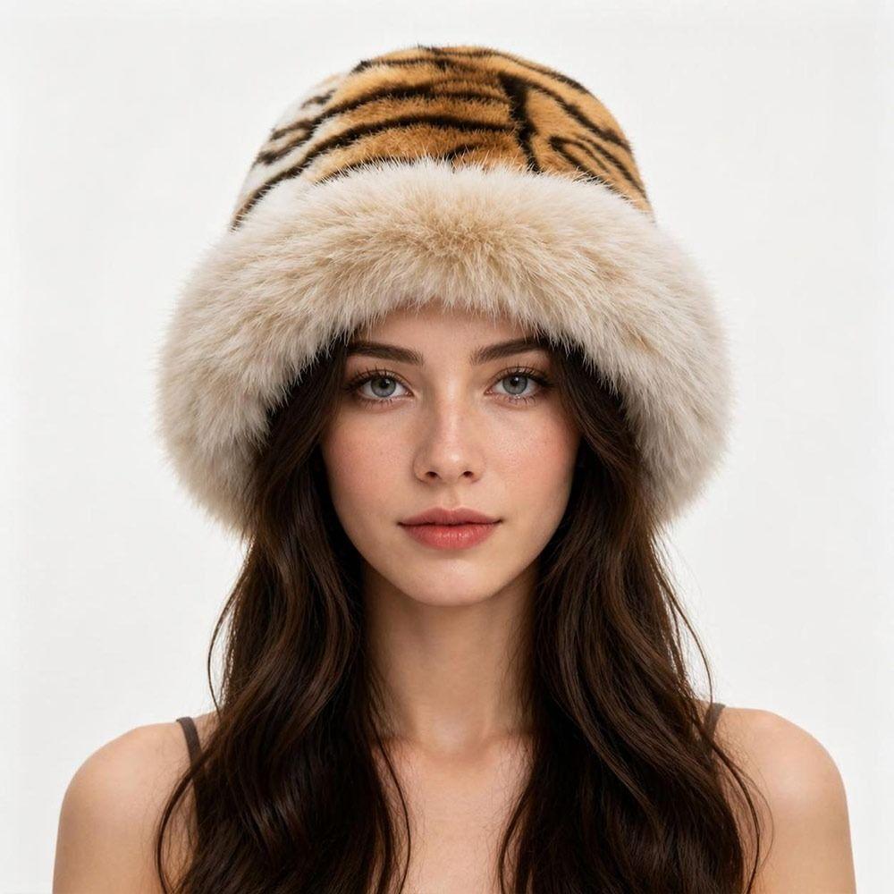 Plush Bucket Hat Leopard Pattern Fisherman Hat Fashion Headwear Winter Hat  Outdoor