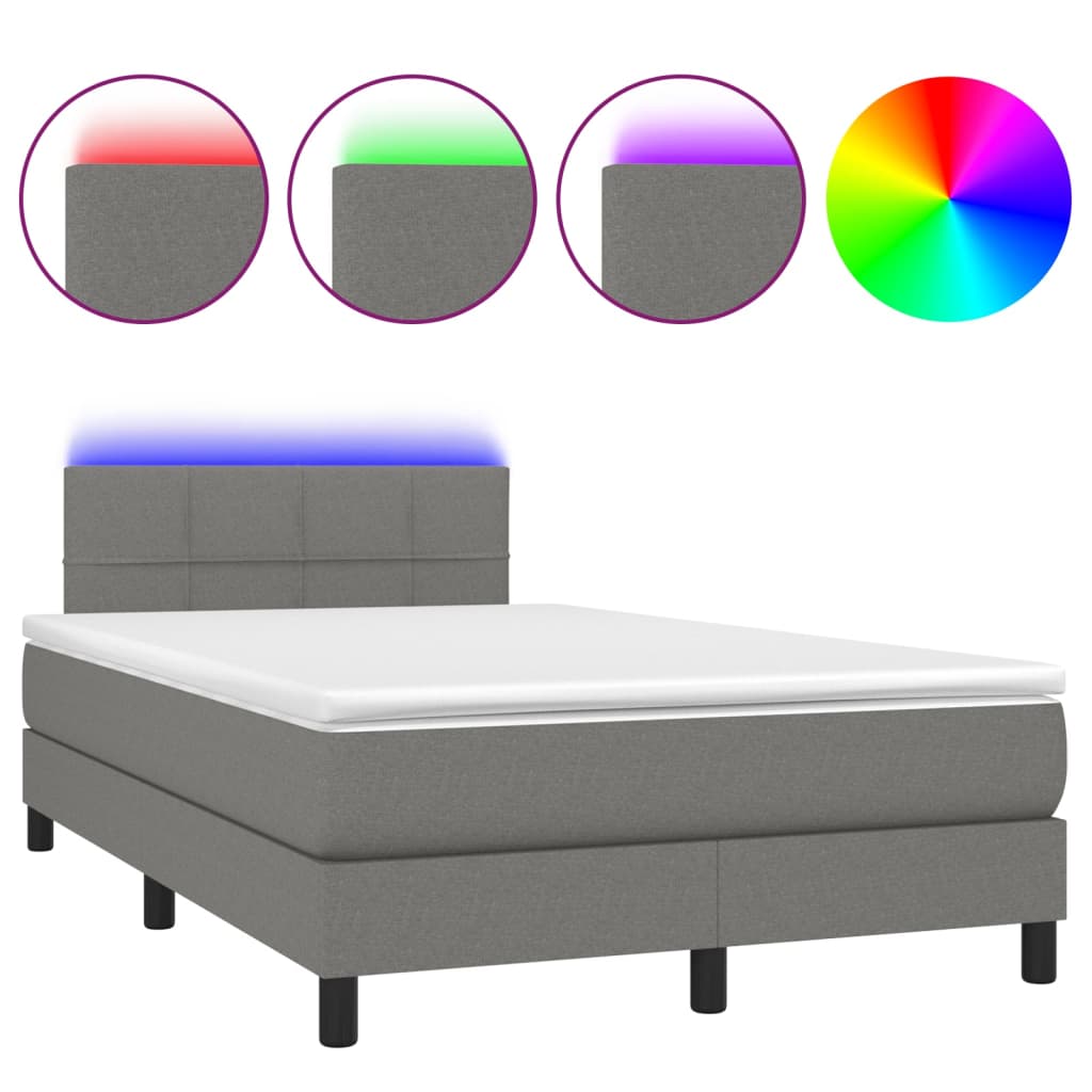 Boxspringbett mit Matratze & LED Dunkelgrau 120 x 190 cm Stoff