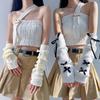 1pair Female  Fashion Arm Warmers Bowknot Soft Knitted Gloves Women Girl Half Finger Mittens Solid Color Thicken Arm Sleeves