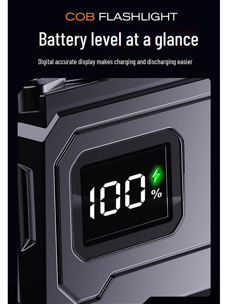 Super Bright Portable LED Flashlight with COB Side Light, Long-lasting Battery, and Warning Light for Outdoor and Work Lighting