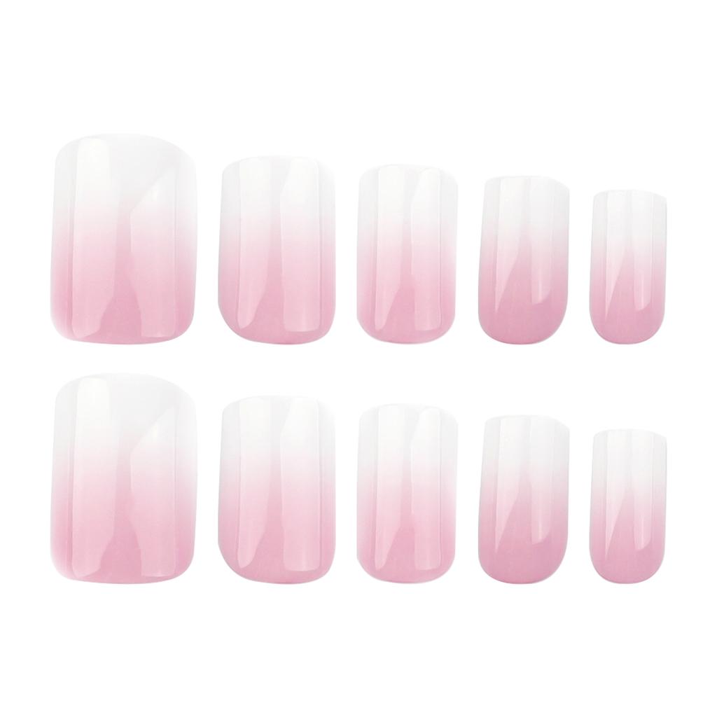 24 Pieces Minimalist Pink and White Gradual Change Manicure Fake Nail Short Square Wearable Nail Piece Simple Wearable Nail Patch