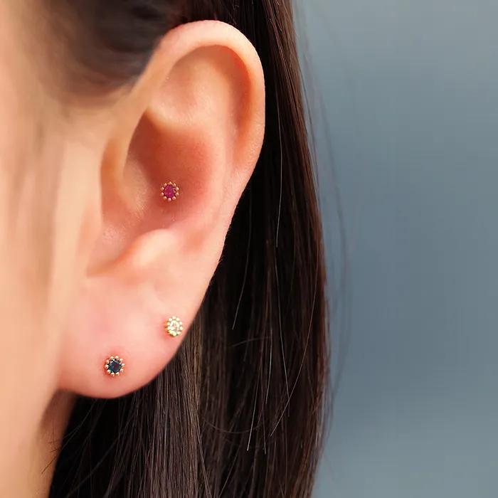 14K Mini Me Round Cubic Piercing Earrings