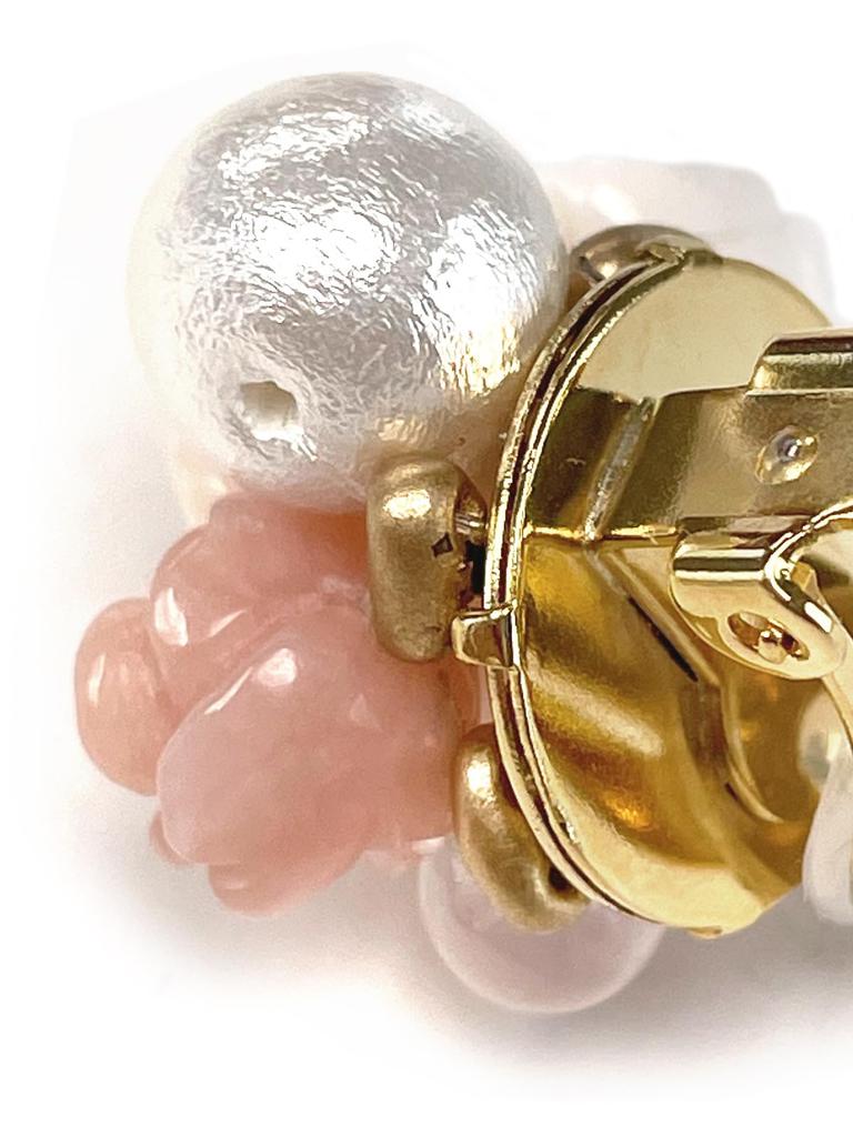 Queen Conch Shell Pink Opal Rose Rose Quartz Cotton Pearl Earrings with Silicone Cover Natural Stone Power Stone A1104 [Cherry]