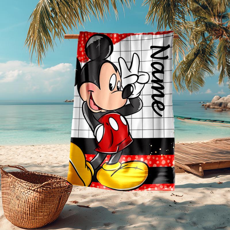 Custom Name Ultra-Soft Beach Towel with Mickey Theme,Ideal for Pool - Camping, Diving - Perfect Travel Essential, Vibrant Beach Towel.