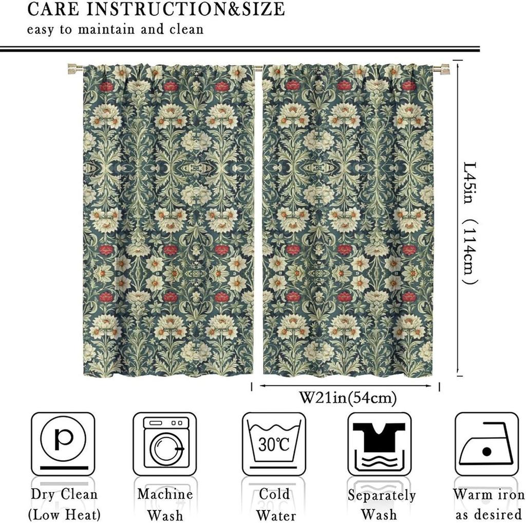 Set Of 2 Bohemian Floral Green Curtains Style Morris Tree Pattern Living Room Bedroom Curtain Polyester Perfect For